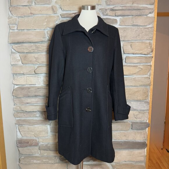 Attention black wool blend long coat button front classic overcoat womens - Picture 1 of 9